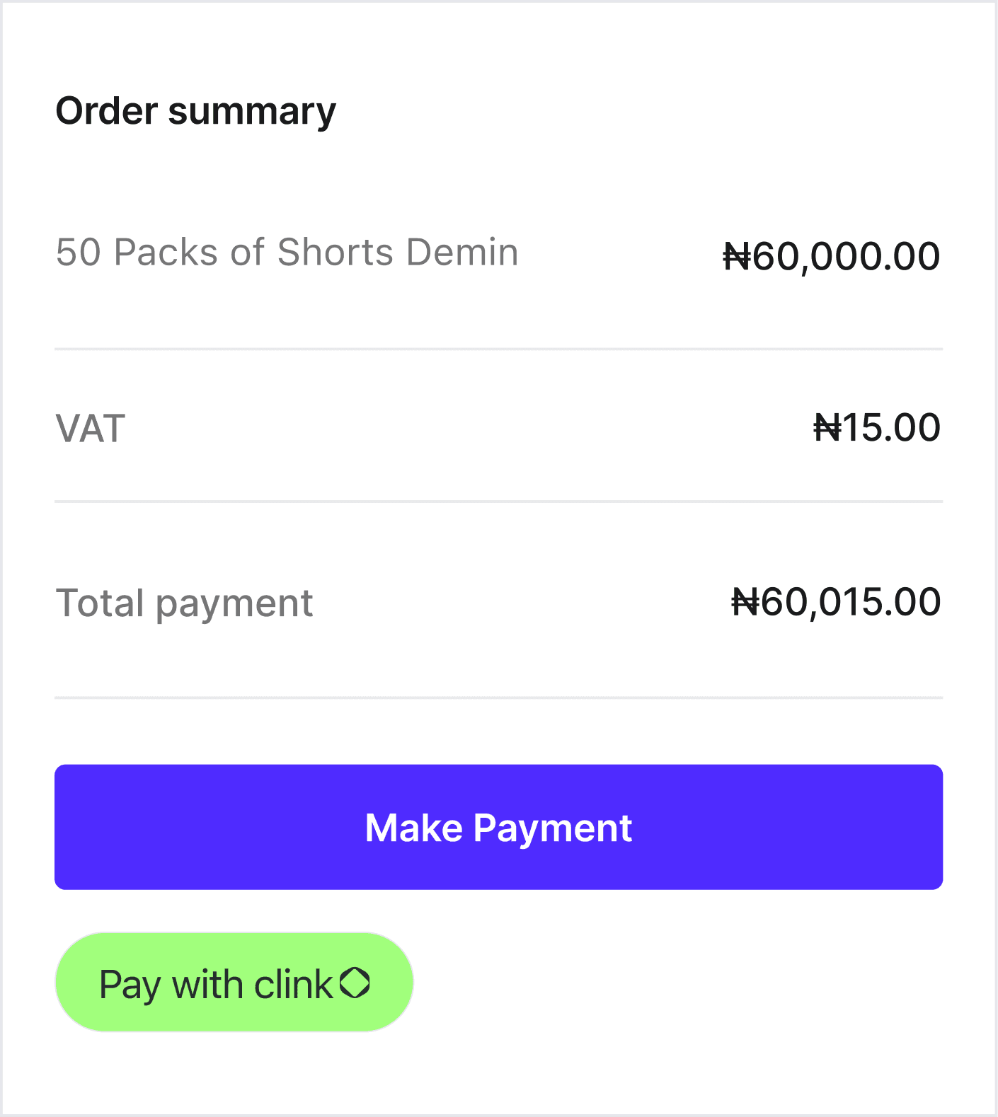 Clink checkout light preview